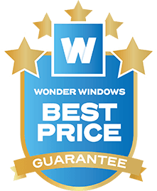 A logo badge for Wonder Windows Best Price Guarantee.