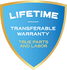 A logo badge for a Lifetime Transferable Warranty.